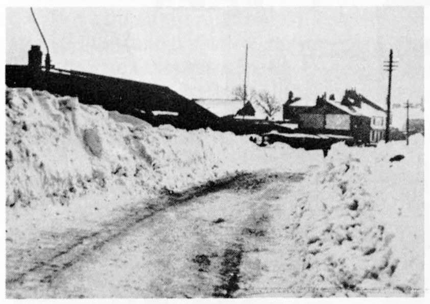 The snow fell thick and fast in the 1940's. This scene is of Chapel Lane looking towards the Elm Tree Inn.